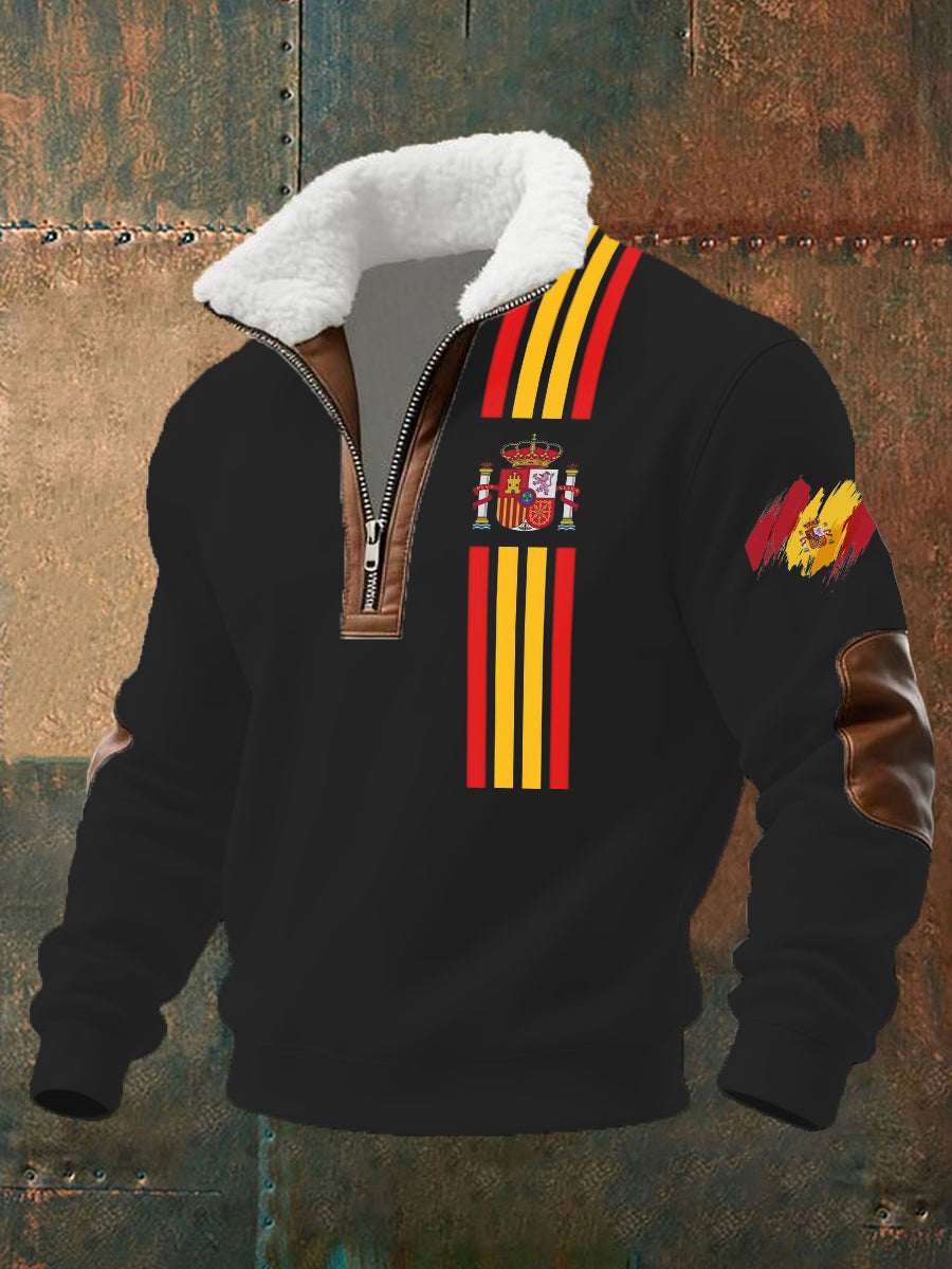 Bandeira de Espanha masculina impressa Baggy Zip-up Hoodie