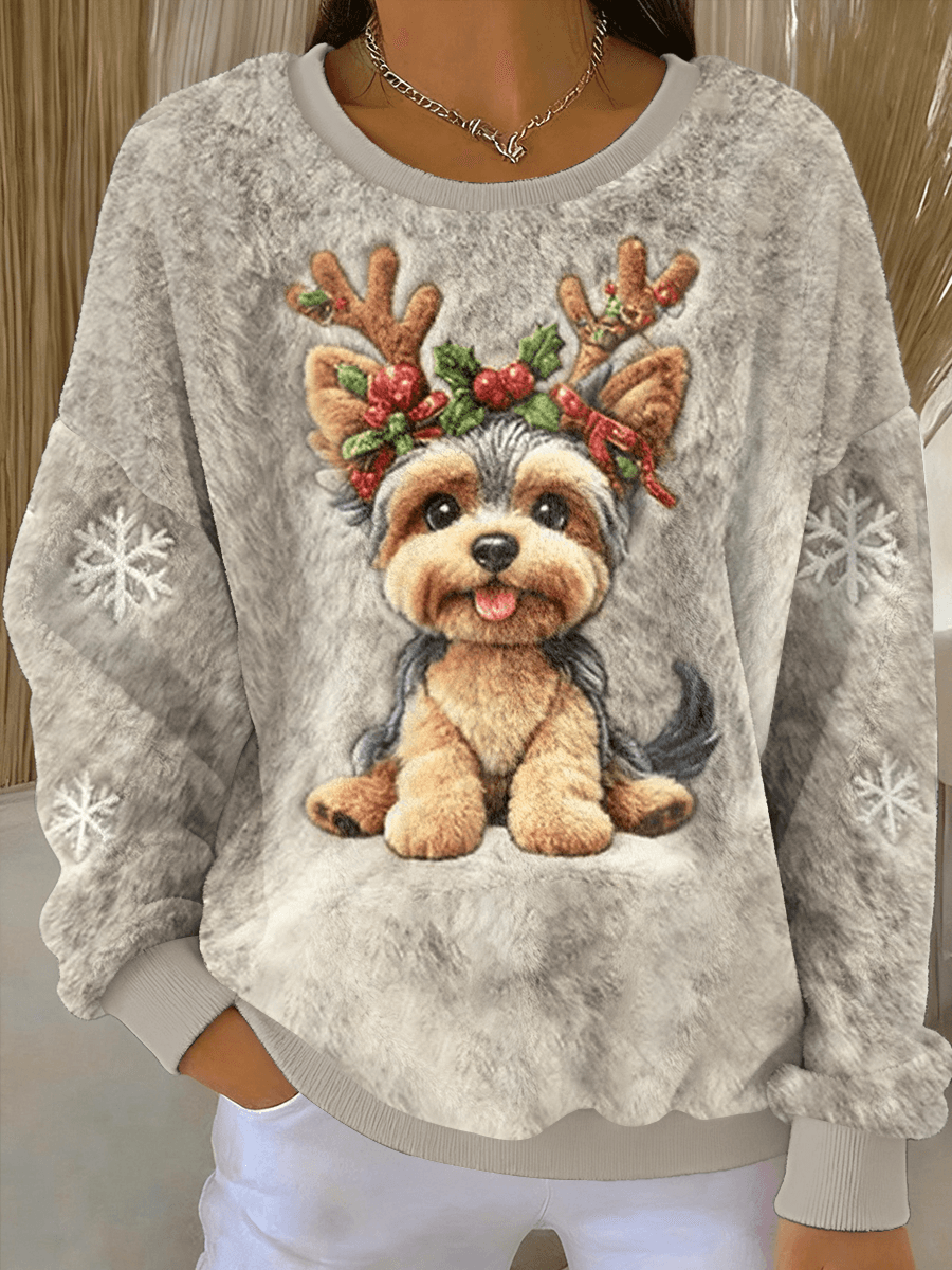 Cão de Natal bonito feminino arte impressão Casual flanela camisola