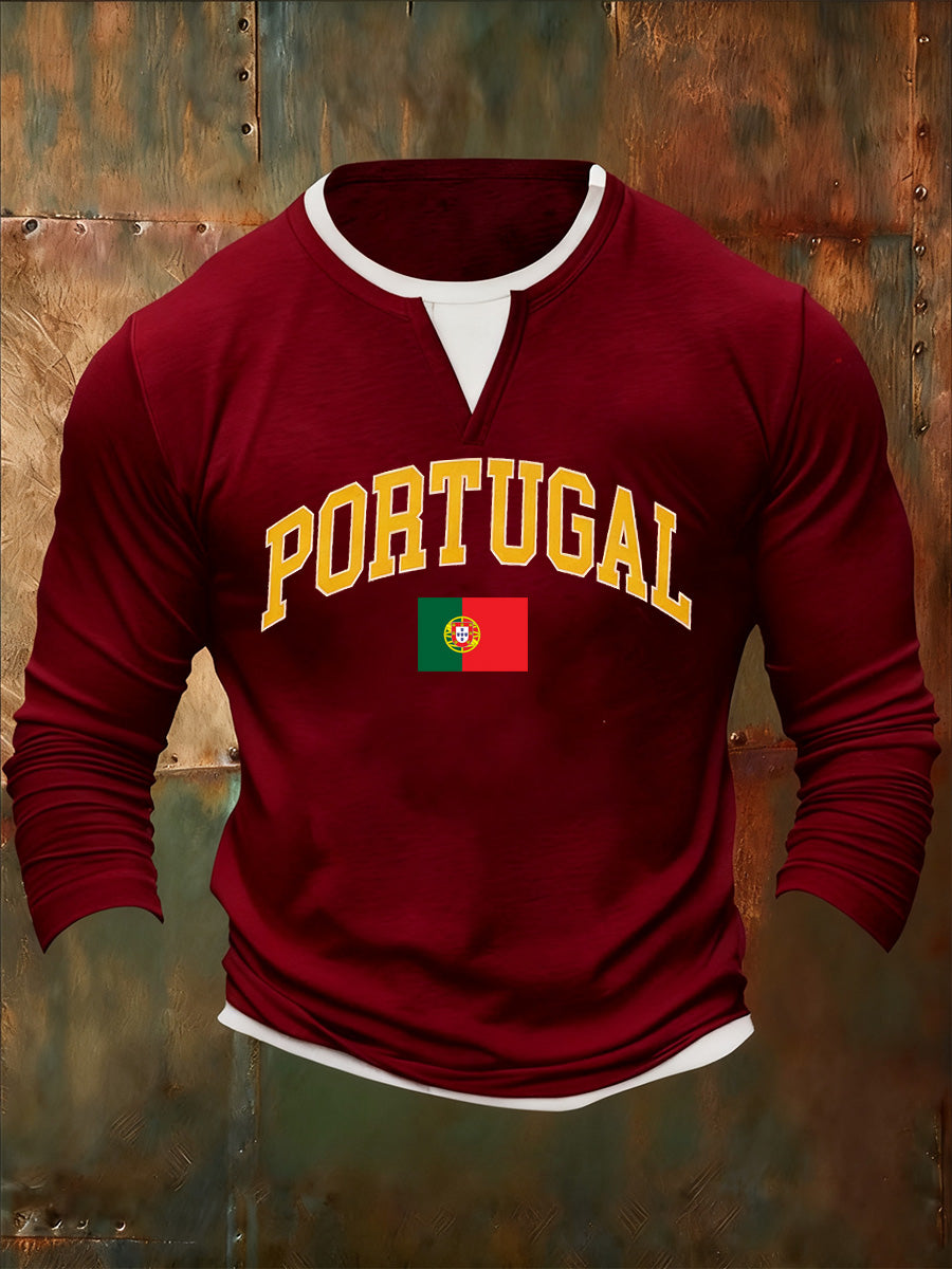 Camiseta Masculina Portuguesa Estampada Casual de Manga Longa