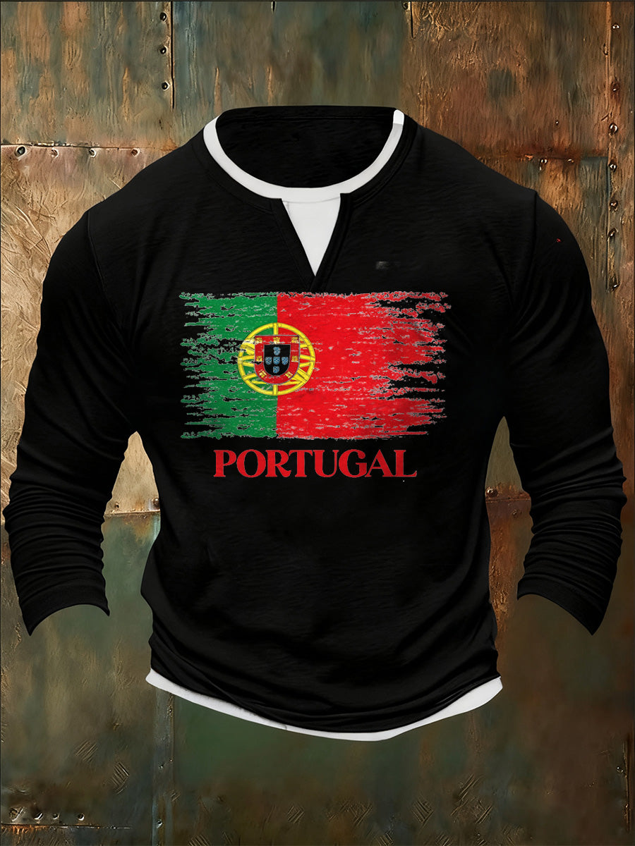 Camiseta Masculina Portuguesa Estampada Casual de Manga Longa