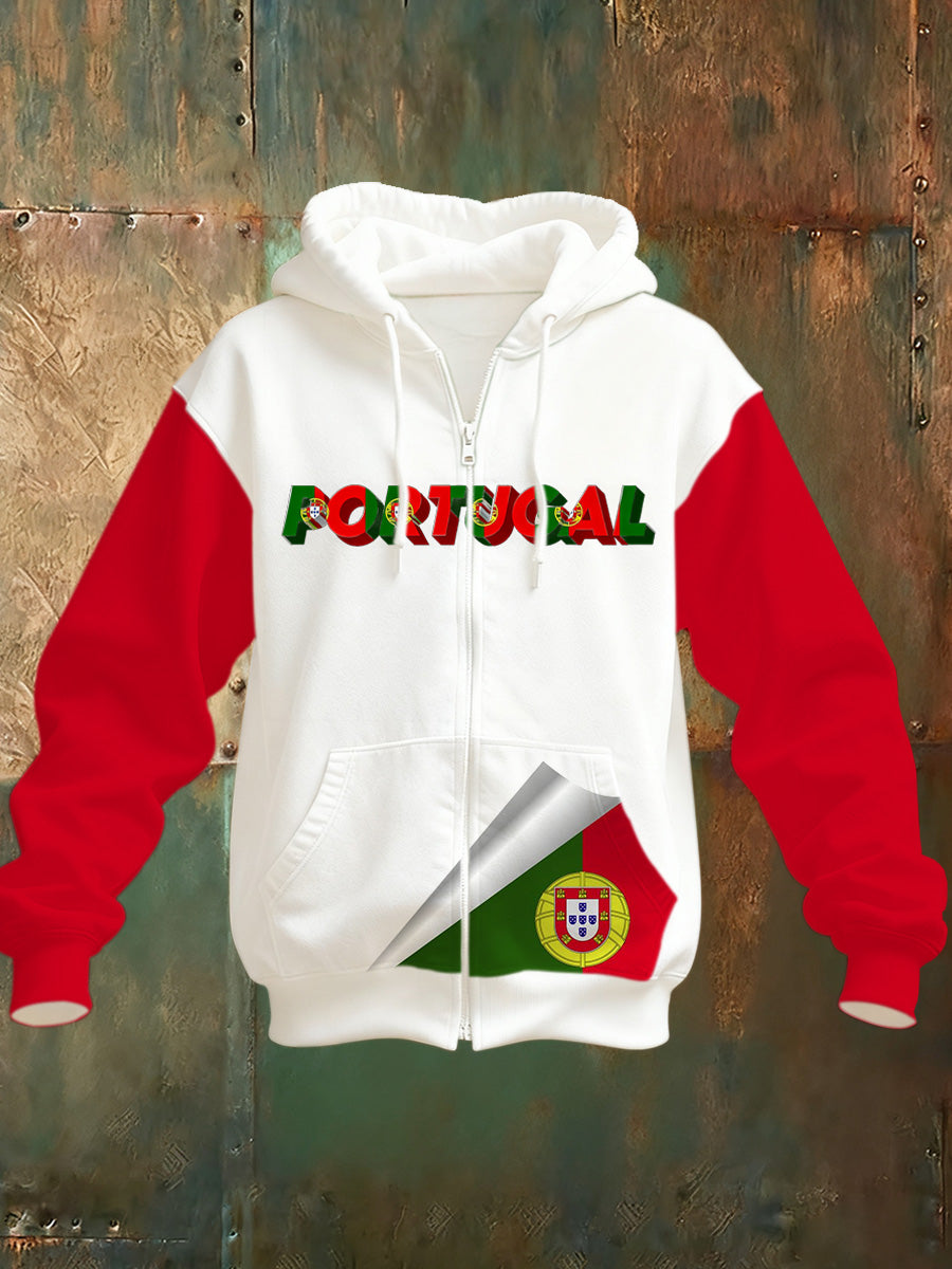 Casaco com capuz manga longa estampado português masculino