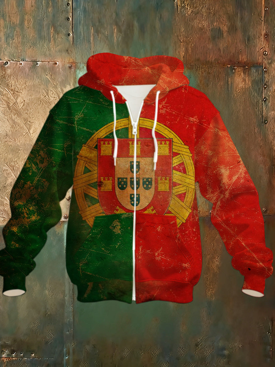 Casaco com capuz manga longa estampado português masculino