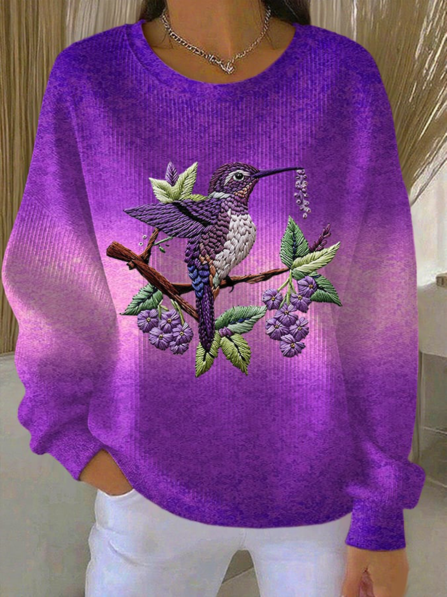Colibri roxo gradiente Floral impressão Casual moletom feminino