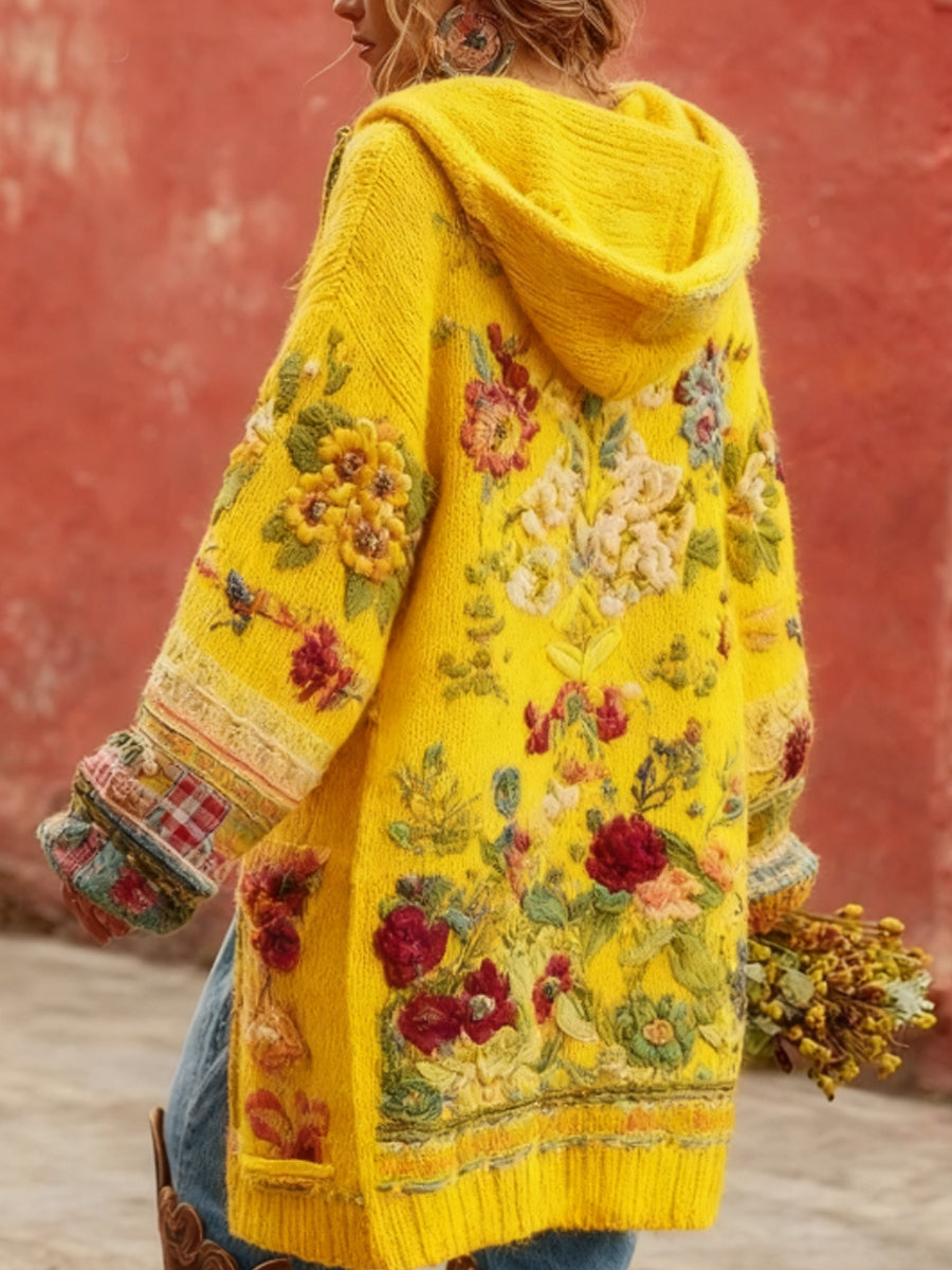 Consciência do câncer de mama feminino Floral botão Cardigan camisola com capuz