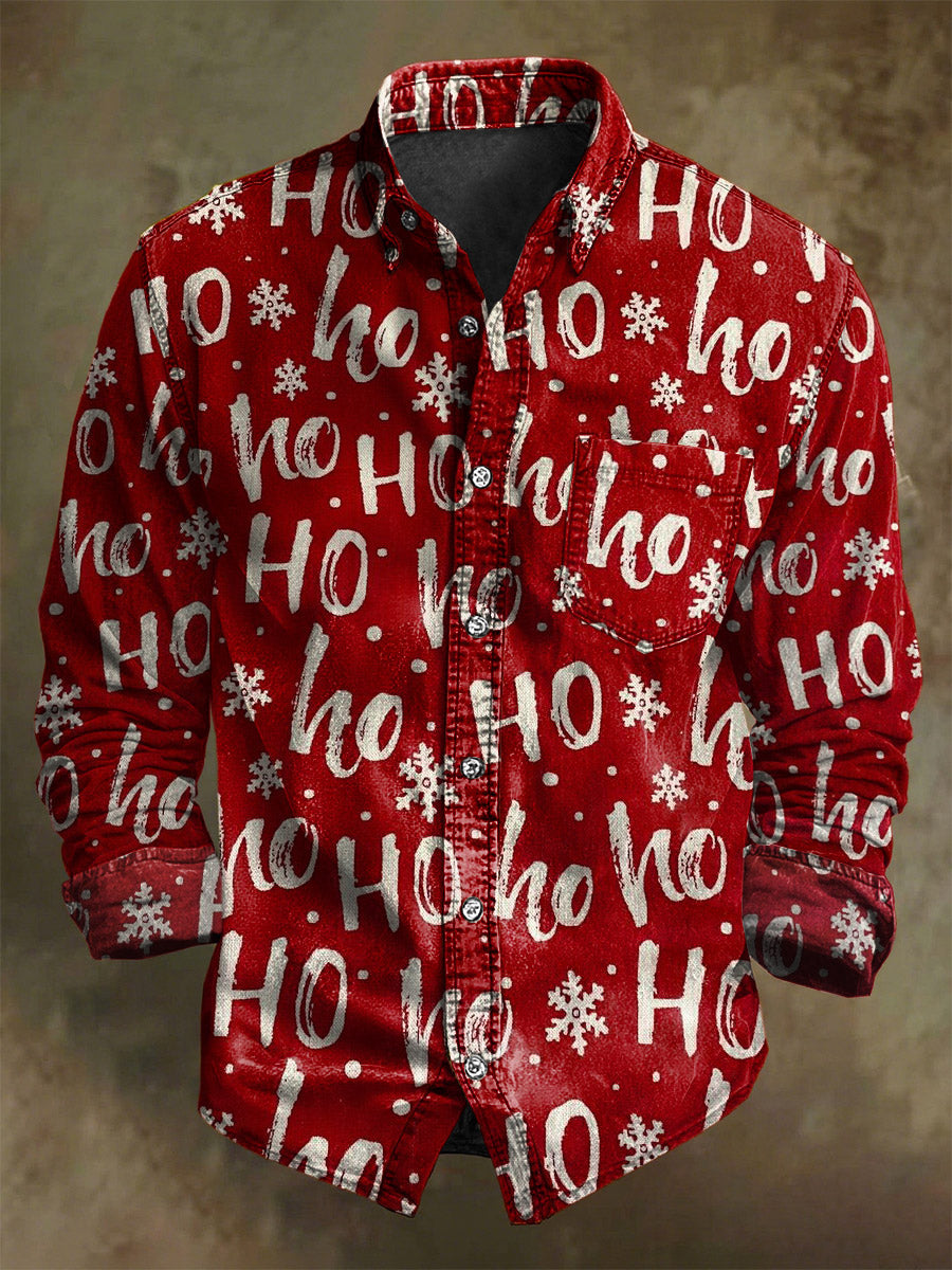 Resumo Natal carta floco de neve impressão Casual manga longa camisa