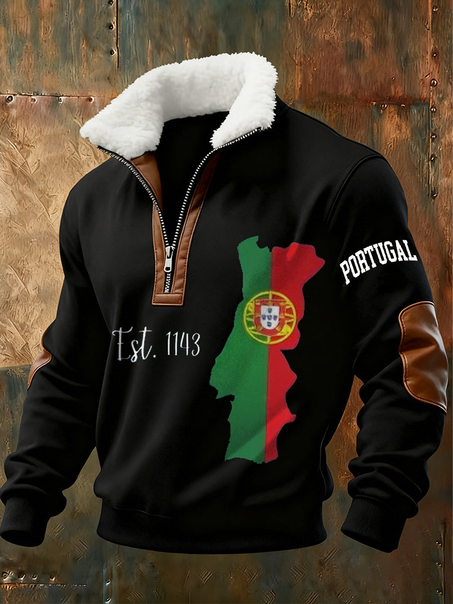 Bandeira portuguesa masculina de impressão moletom gola Stand-Up