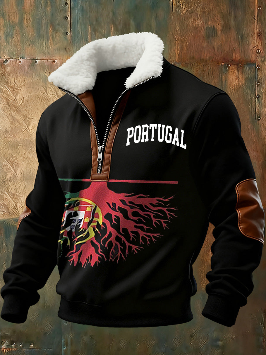Bandeira portuguesa masculina de impressão moletom gola Stand-Up