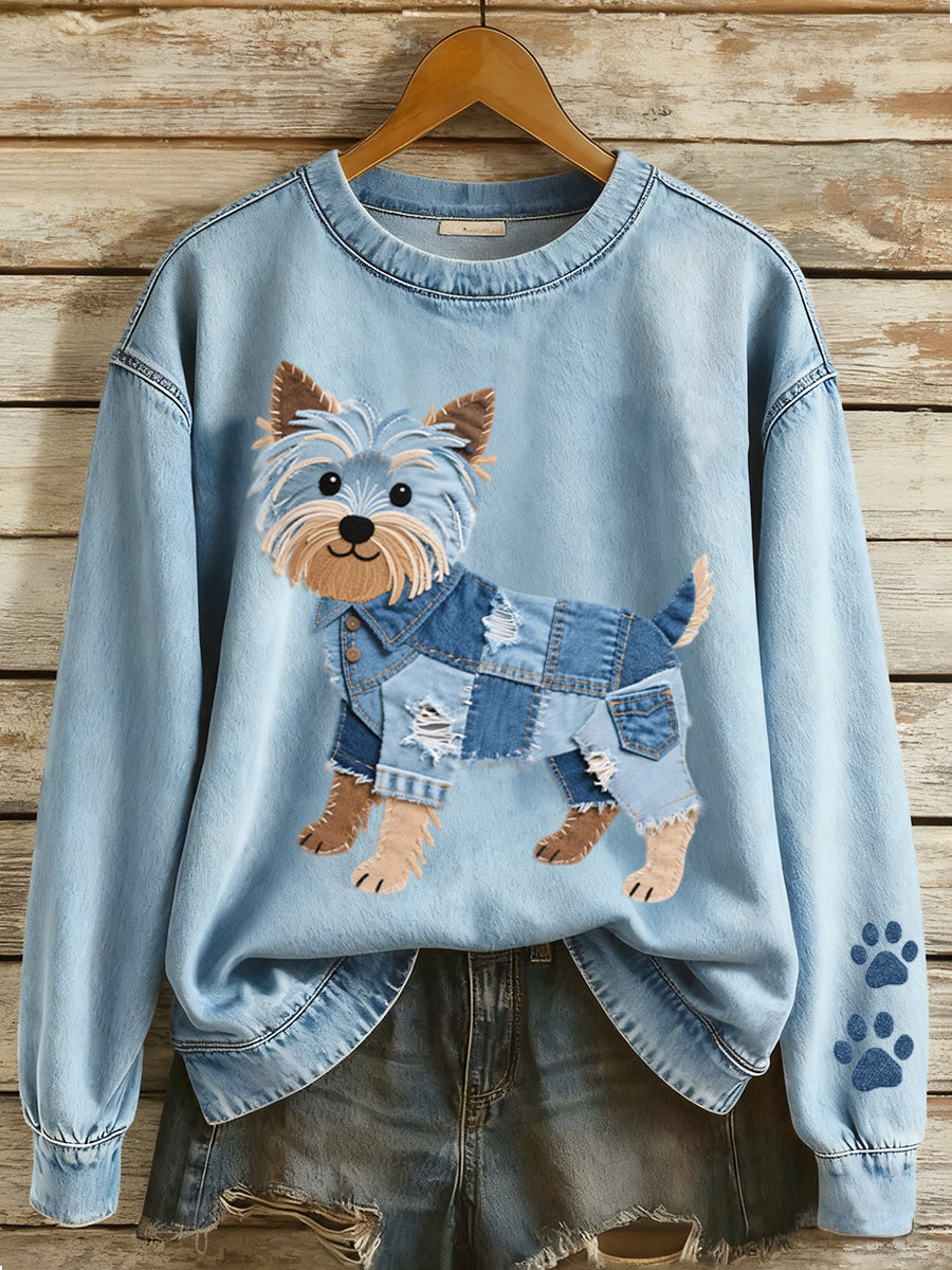 Adorável Yorkshire Terrier Patchwork Pattern moletom das mulheres