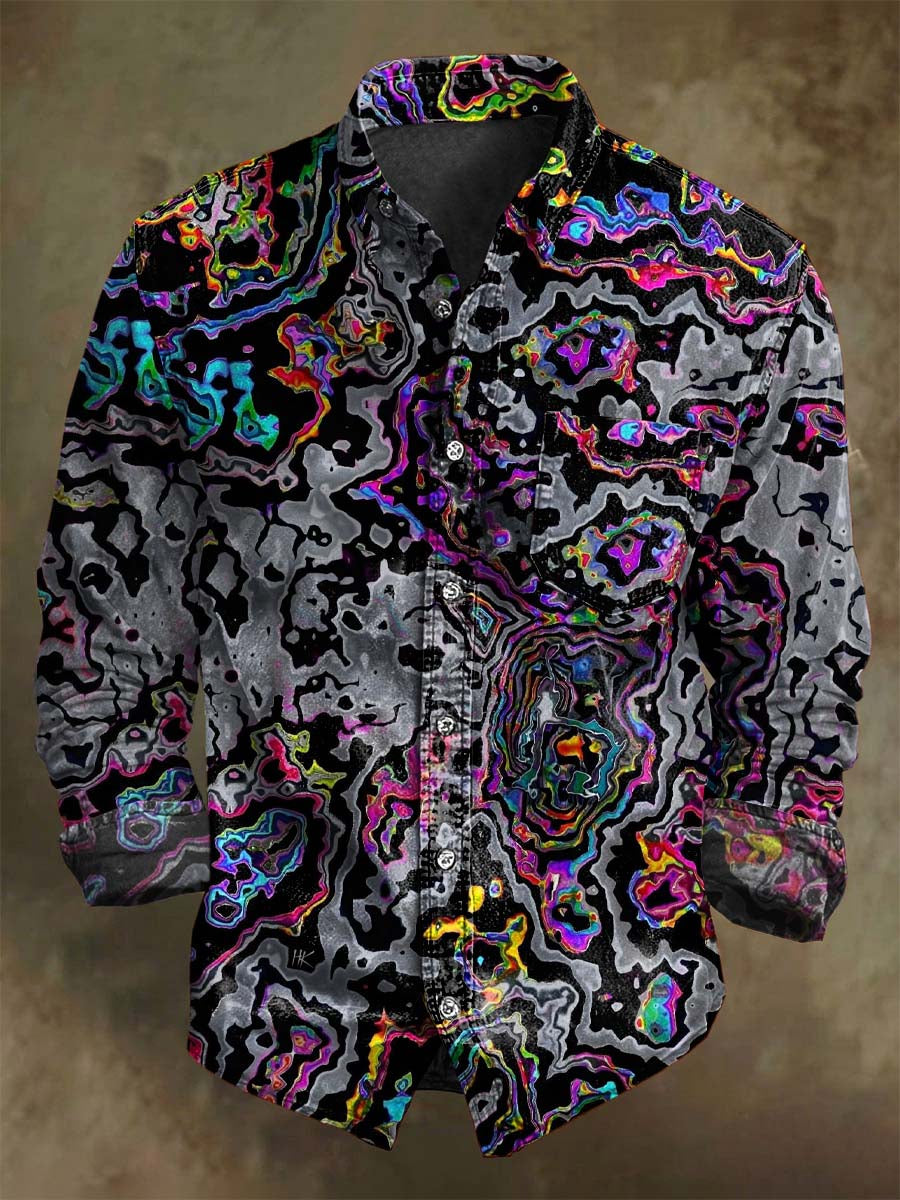 Contraste abstrato colorido imprimir Casual camisa de manga longa