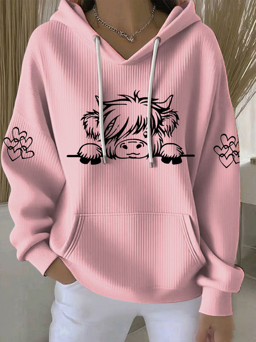 Highland vaca impressão Hoodie Casual das mulheres