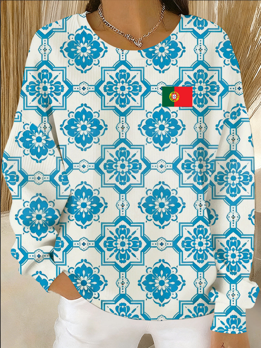 Camisola Casual Art Print Portuguesa Feminina