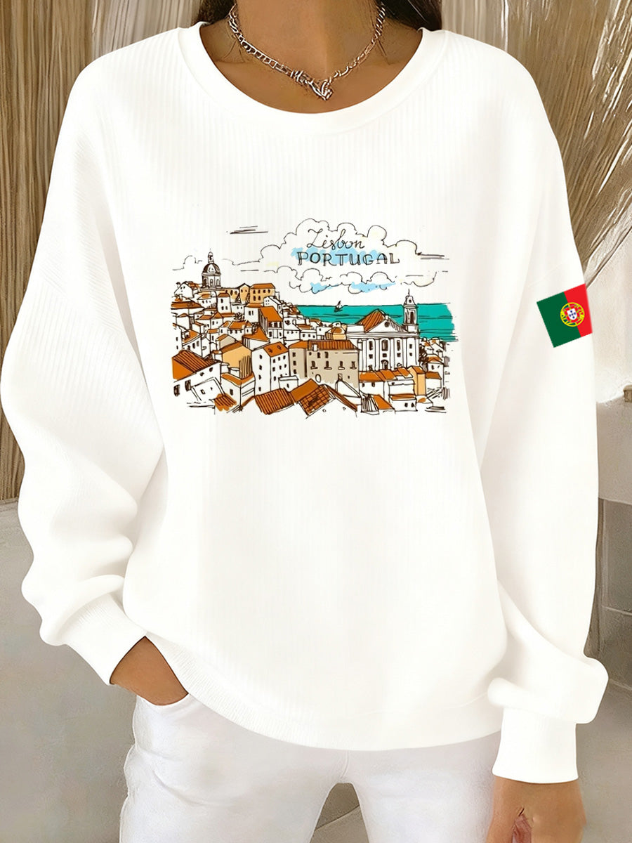 Camisola Casual Art Print Portuguesa Feminina