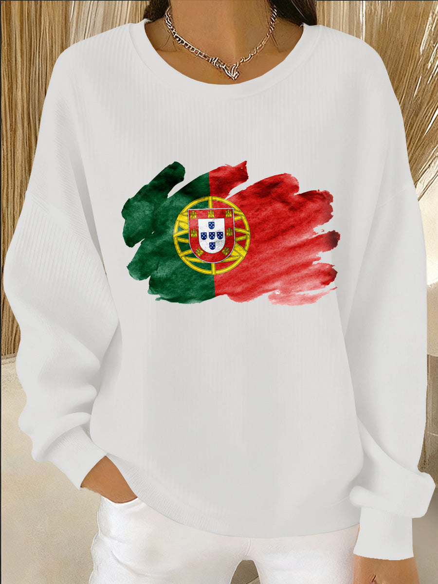 Arte Portuguesa Print Casual de manga comprida feminino moletom