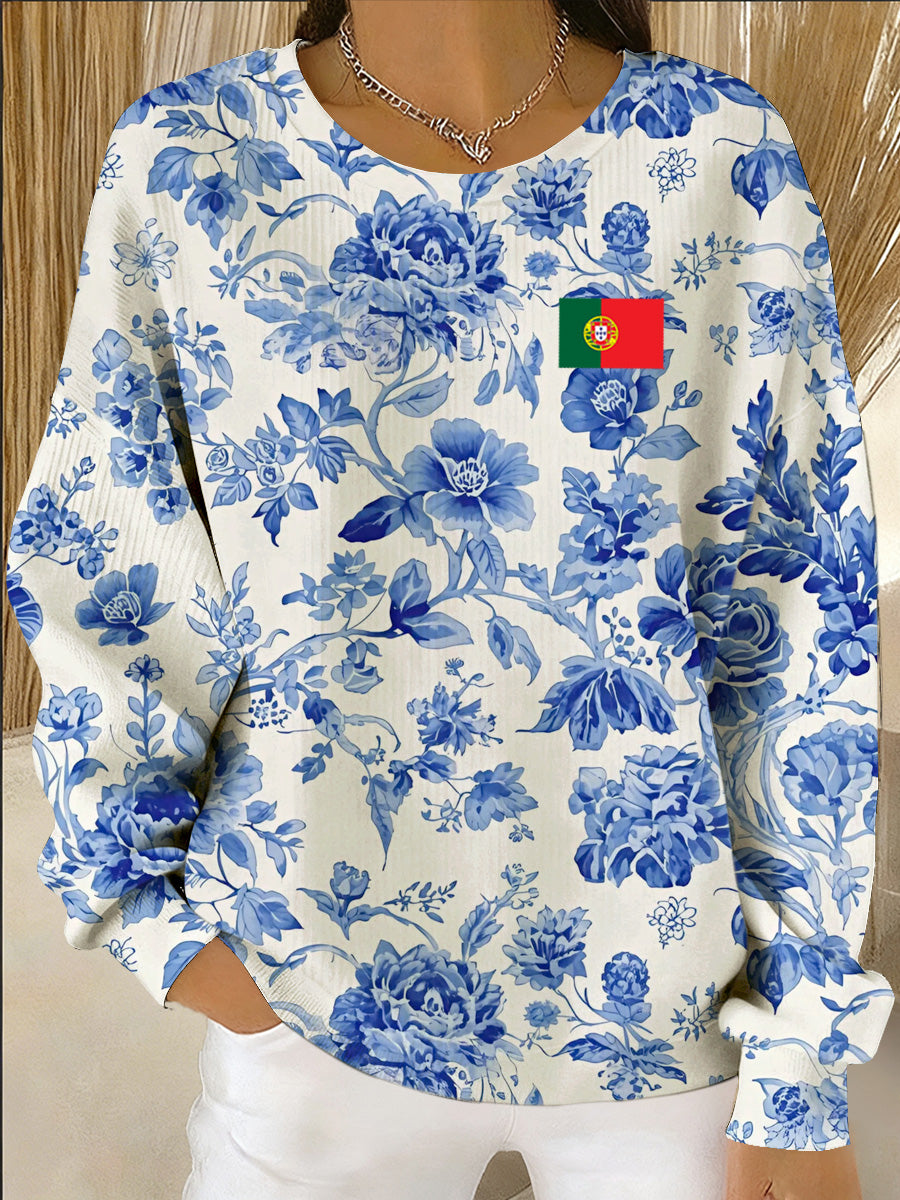 Arte Portuguesa Print Casual de manga comprida feminino moletom