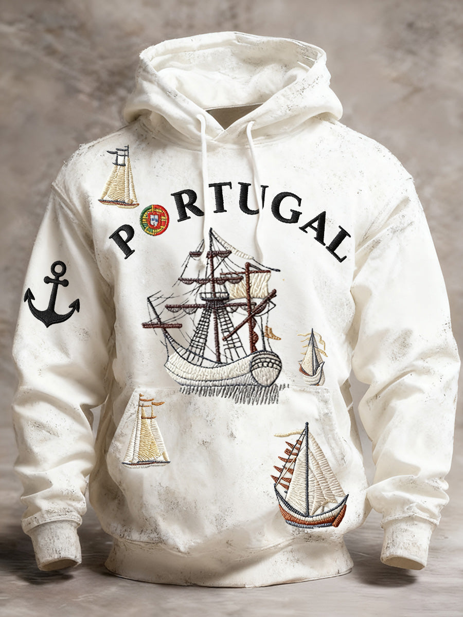 Bandeira portuguesa masculina de impressão Casual moletom com capuz