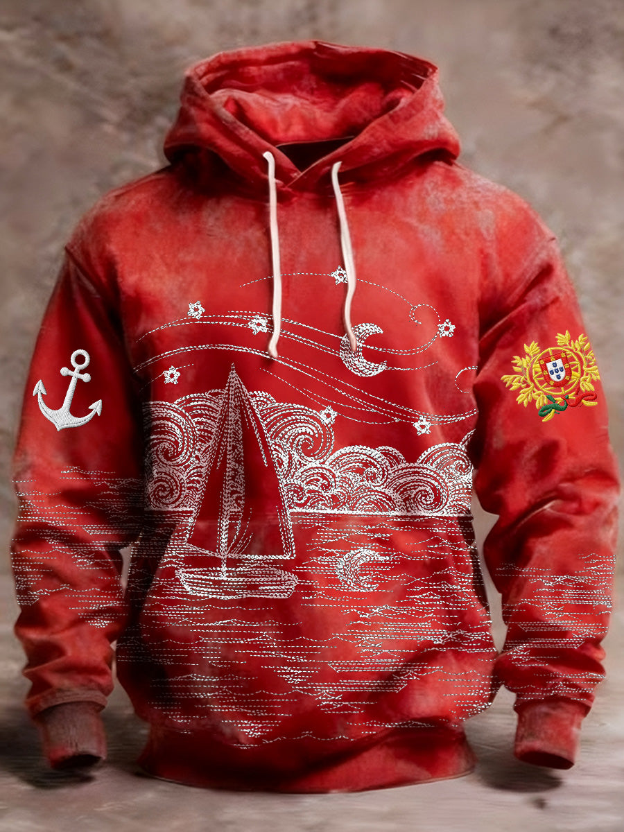 Bandeira portuguesa masculina de impressão Casual moletom com capuz