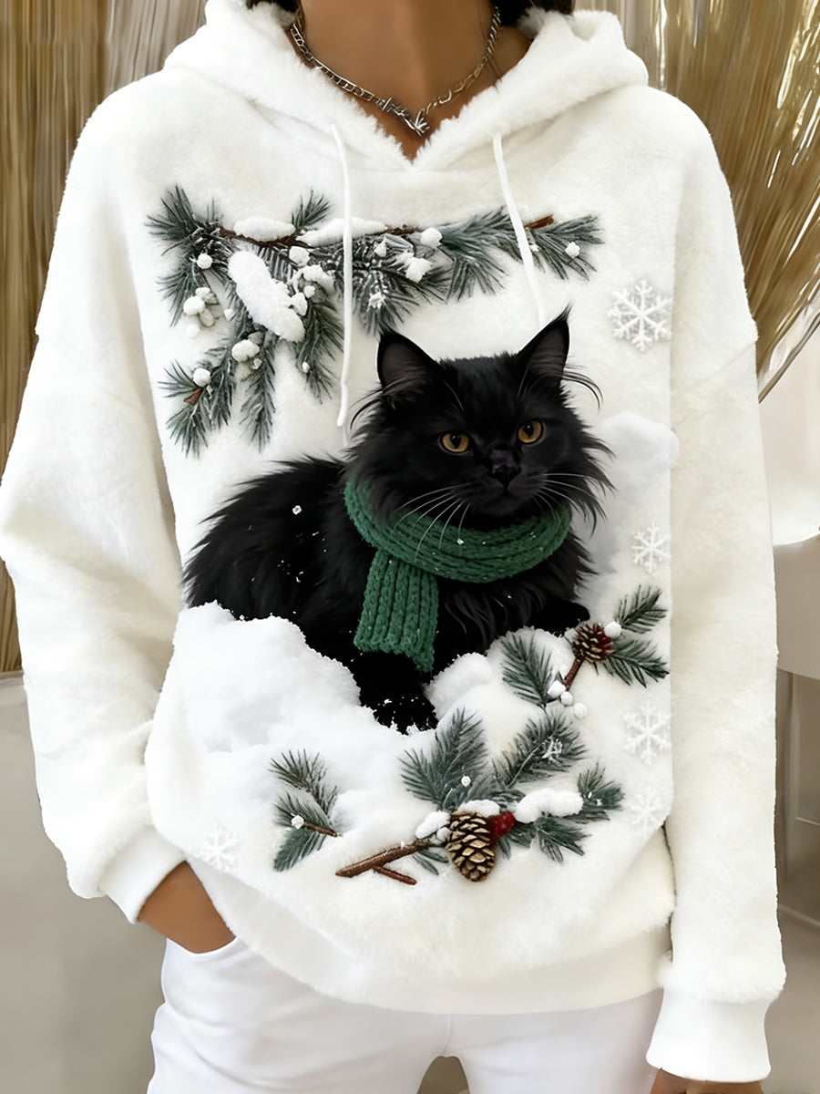 Arte Animal retro feminino imprime moletom com capuz de flanela confortável