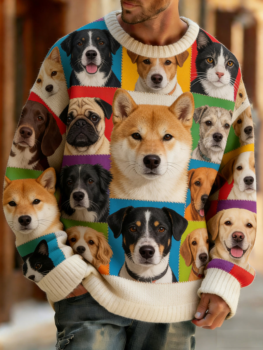 Retro abstrato Animal Art Print confortável Knit Top do homens