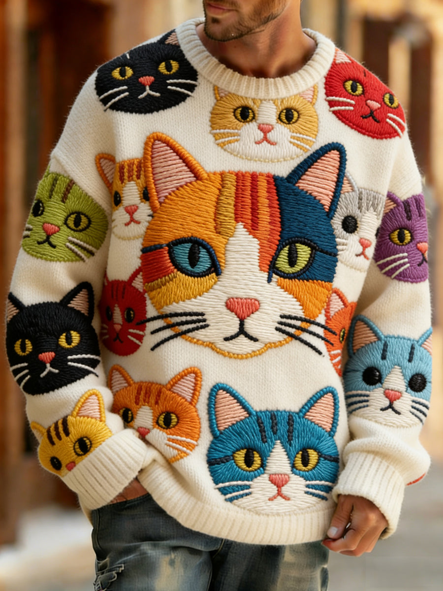 Retro abstrato Animal Art Print confortável Knit Top do homens