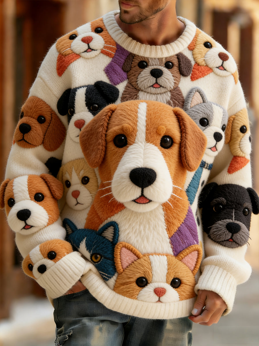 Retro abstrato Animal Art Print confortável Knit Top do homens