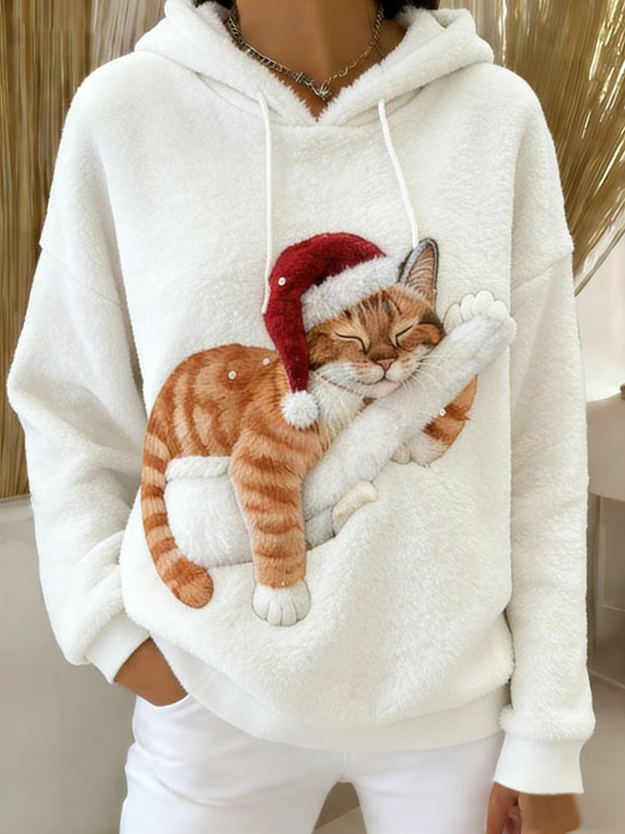 Arte Animal retro feminino imprime moletom com capuz de flanela confortável