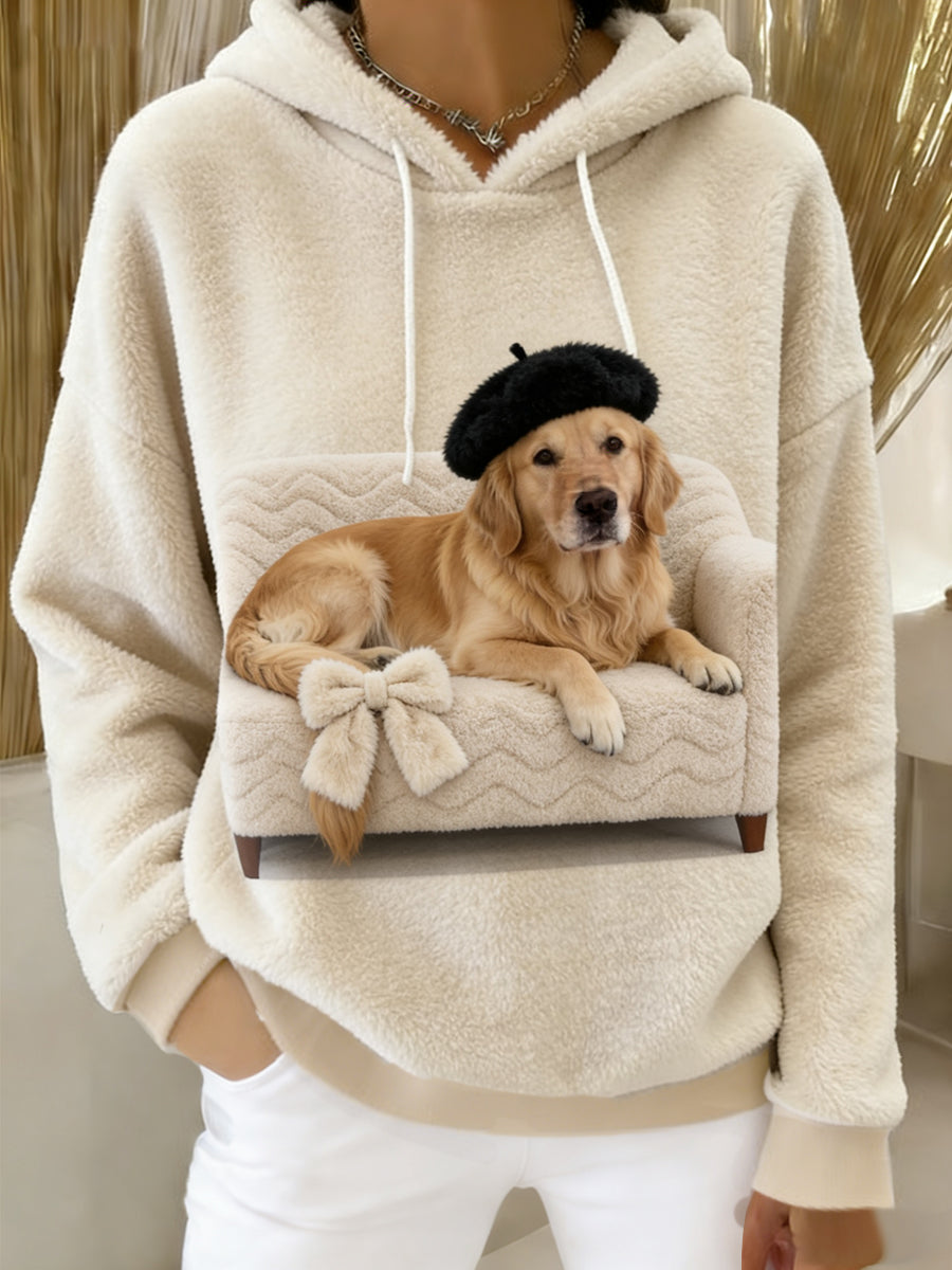 Arte Animal retro feminino imprime moletom com capuz de flanela confortável