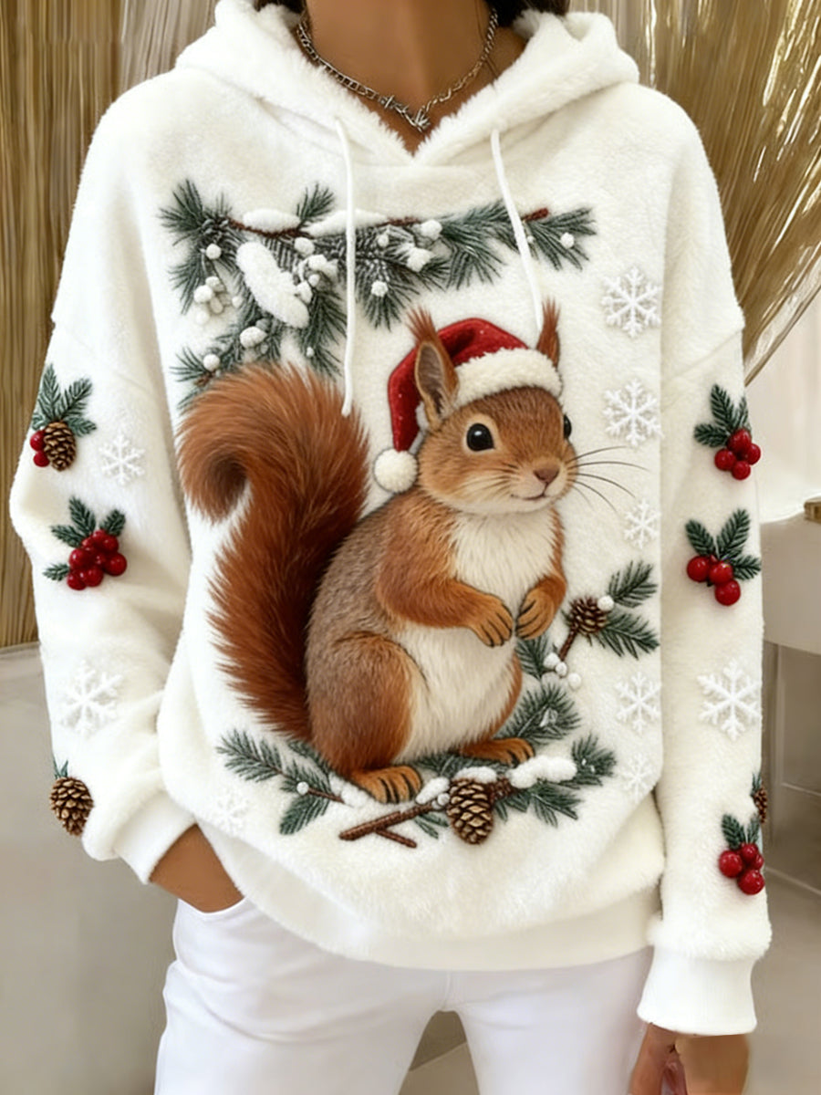 Arte Animal retro feminino imprime moletom com capuz de flanela confortável