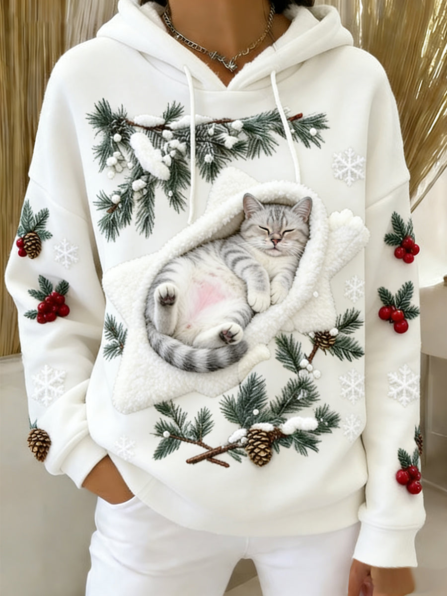 Arte Animal retro feminino imprime moletom com capuz de flanela confortável