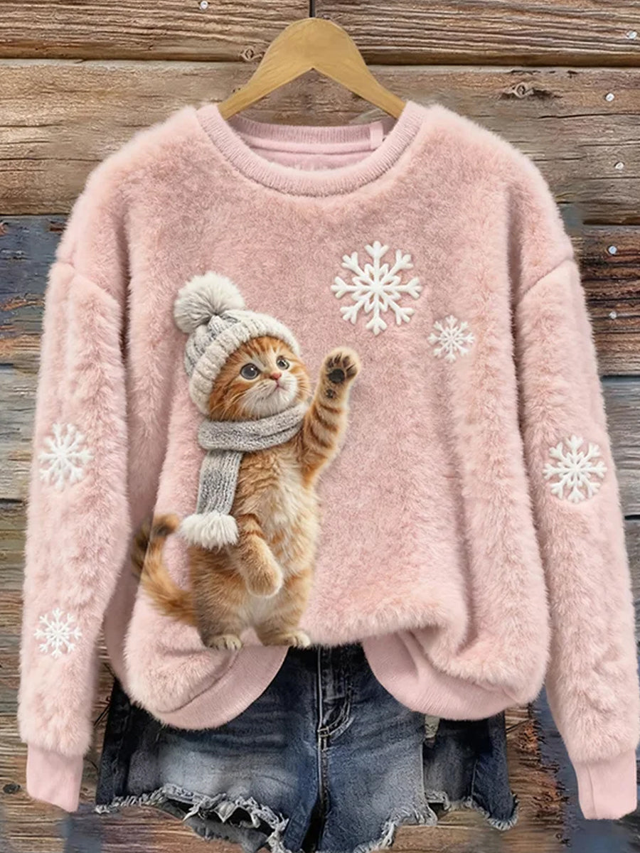 Arte animal retro impressão confortável top de flanela feminino