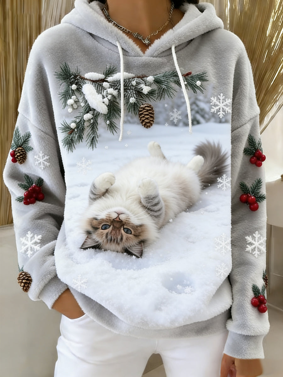 Arte Animal retro feminino imprime moletom com capuz de flanela confortável