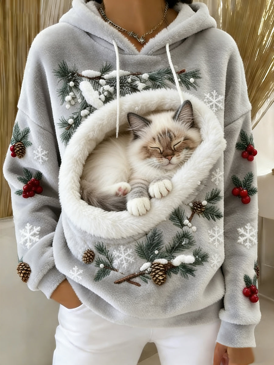 Arte Animal retro feminino imprime moletom com capuz de flanela confortável