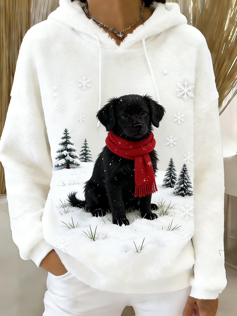 Arte Animal retro feminino imprime moletom com capuz de flanela confortável