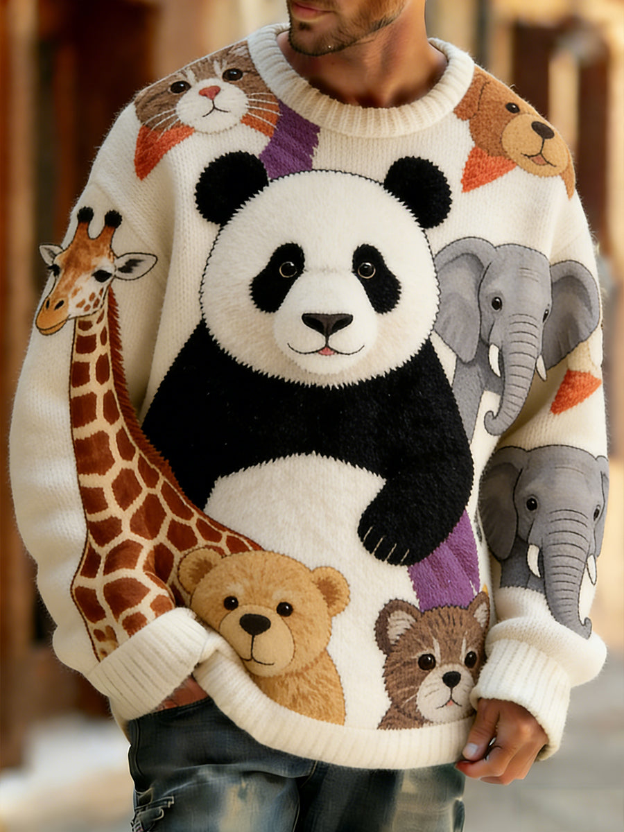 Retro abstrato Animal Art Print confortável Knit Top do homens