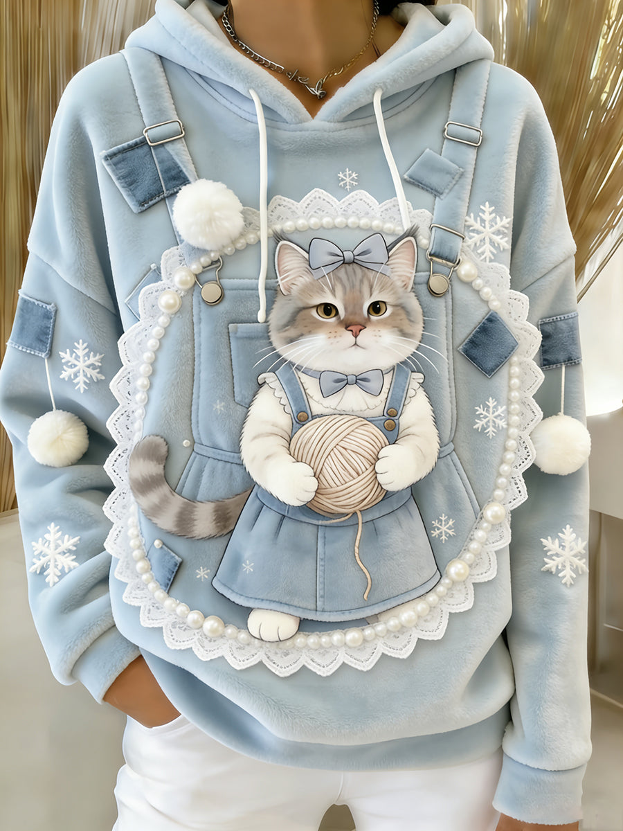 Arte Animal retro feminino imprime moletom com capuz de flanela confortável