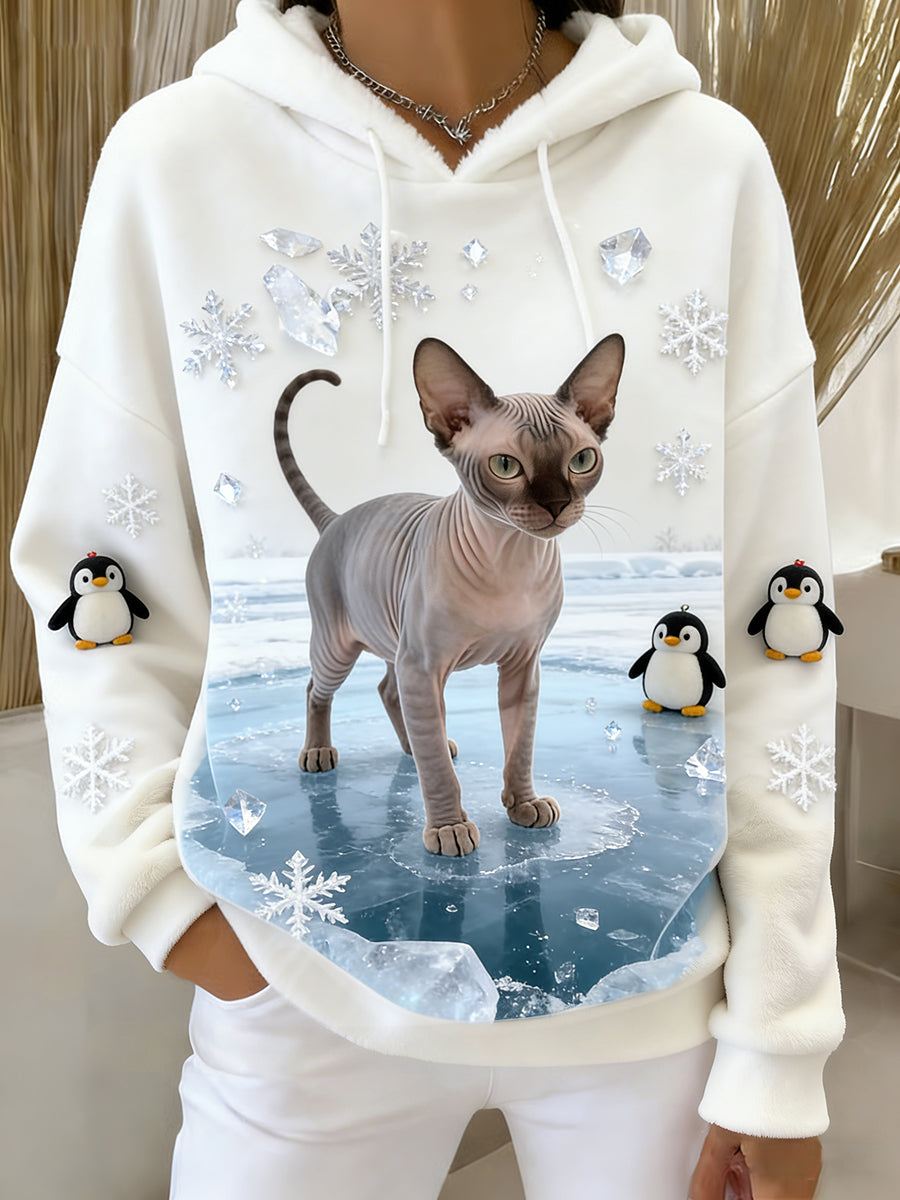 Arte Animal retro feminino imprime moletom com capuz de flanela confortável