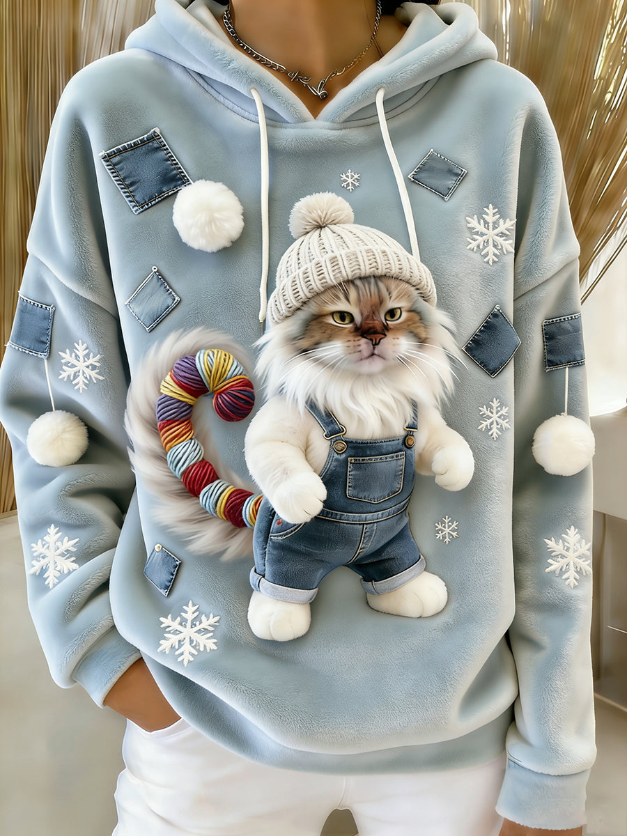 Arte Animal retro feminino imprime moletom com capuz de flanela confortável