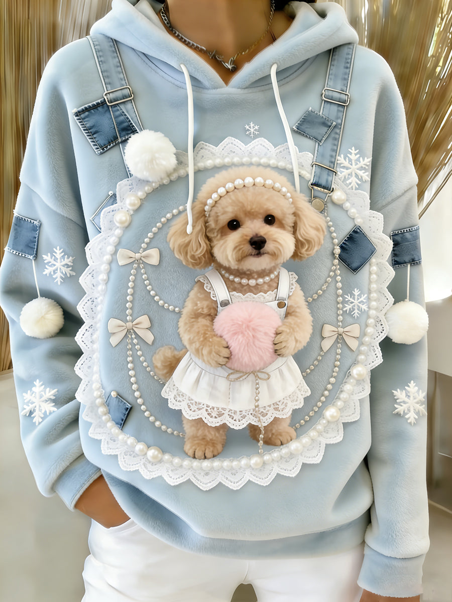 Arte Animal retro feminino imprime moletom com capuz de flanela confortável