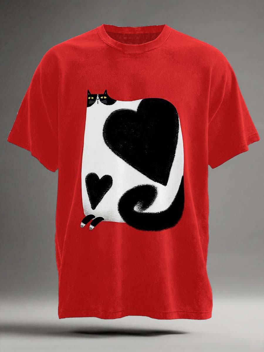 Abstrato engraçado vaca gato impressão casual de manga curta t-shirt