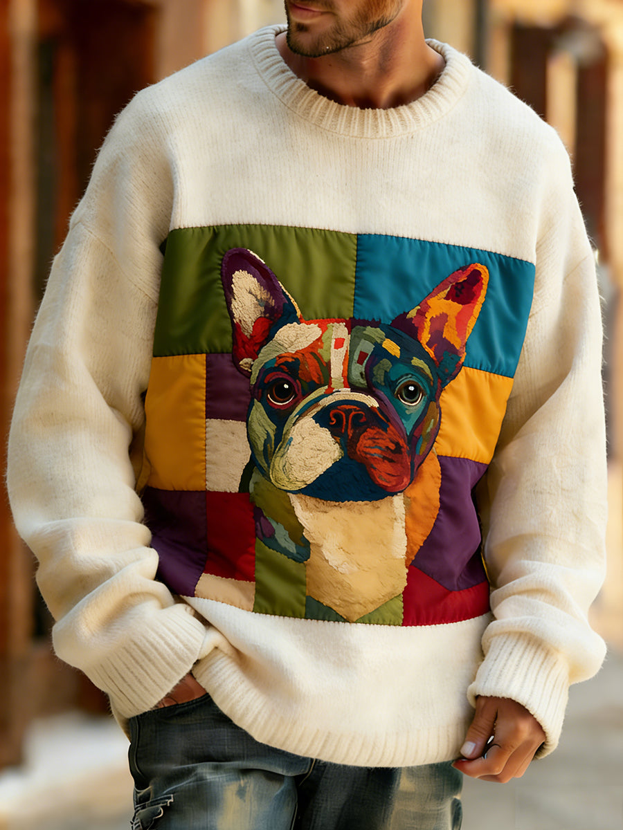 Retro abstrato Animal Art Print confortável Knit Top do homens