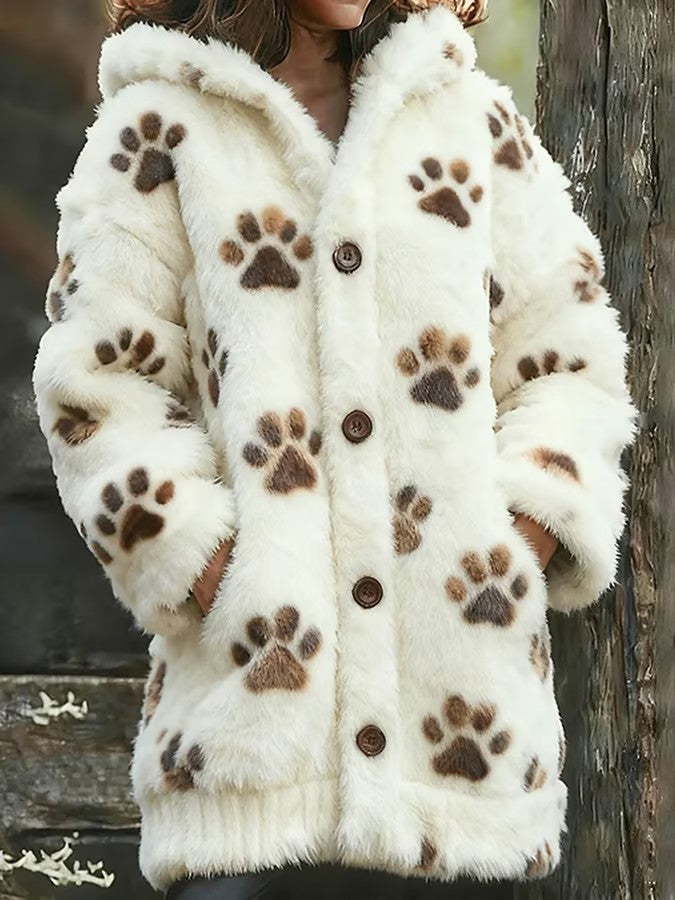 Animal pata das mulheres imprime flanela casaco quente