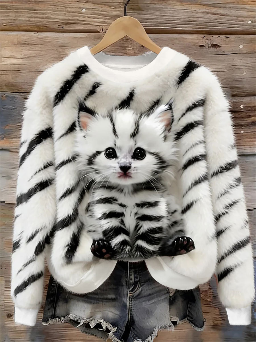 Camisola de flanela Cat Design feminino