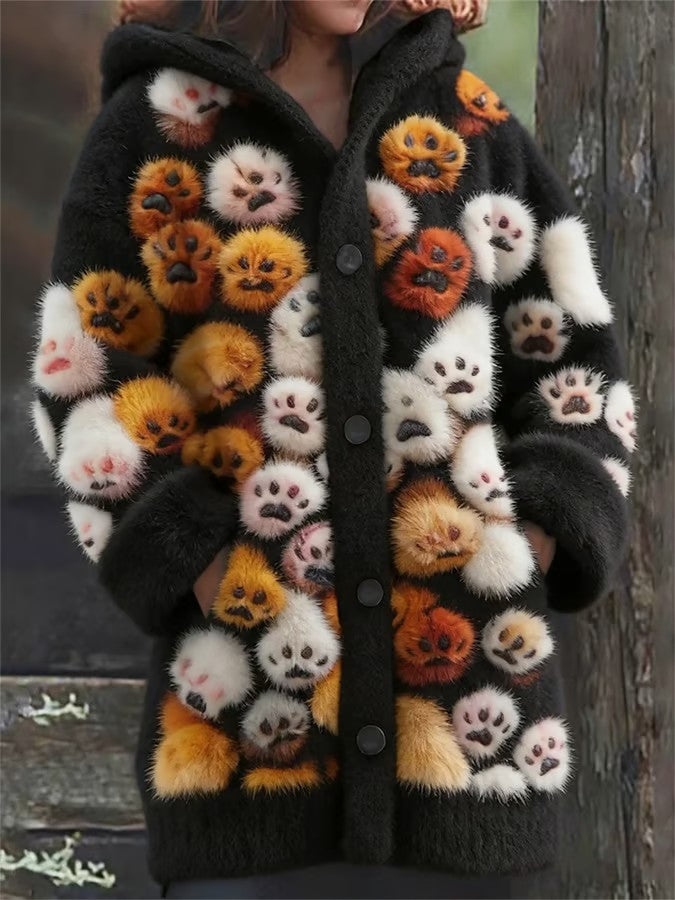 Animal pata das mulheres imprime flanela casaco quente