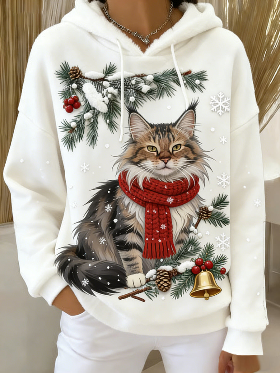 Arte Animal retro feminino imprime moletom com capuz de flanela confortável