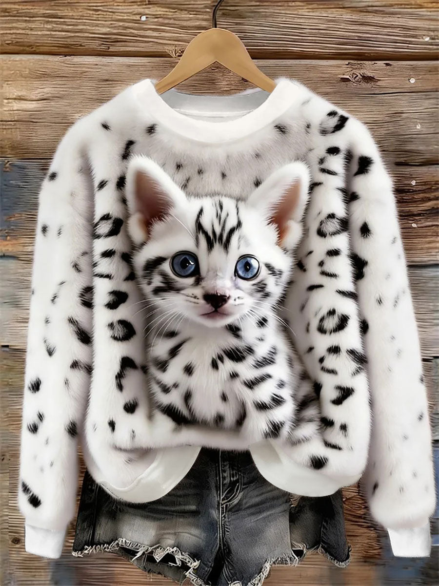 Camisola de flanela Cat Design feminino