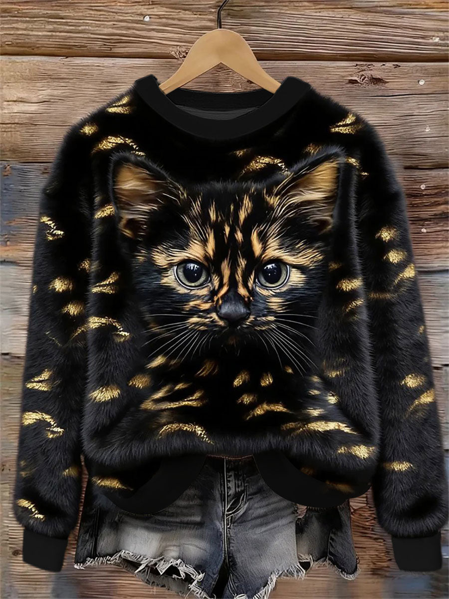 Camisola de flanela Cat Design feminino