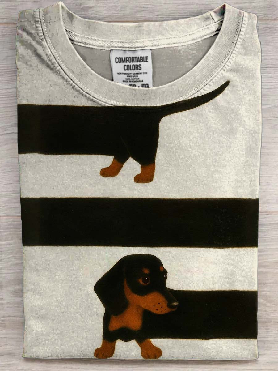 Engraçado Dachshund Imprimir Casual de manga curta T-shirt