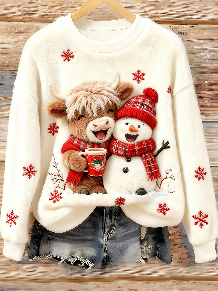 Animal das mulheres Highland vaca Yeti impressão flanela Hoodie