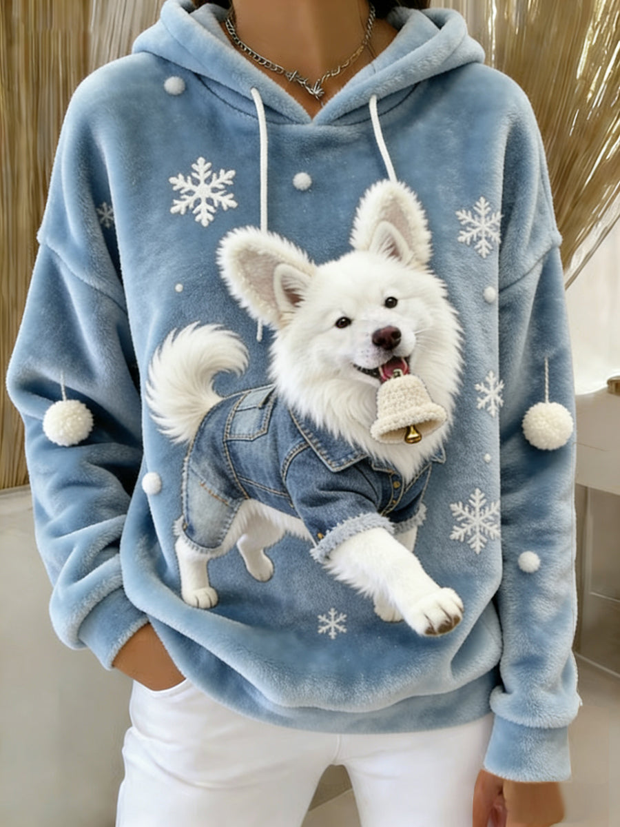 Arte Animal retro feminino imprime moletom com capuz de flanela confortável