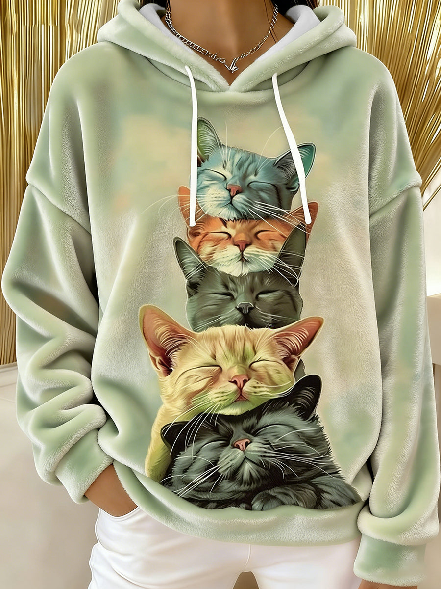 Gato bonito das mulheres Flanela Hoodie