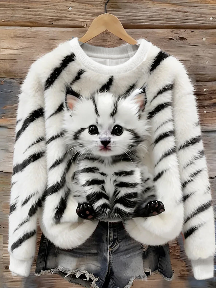 Arte animal retro impressão confortável top de flanela feminino